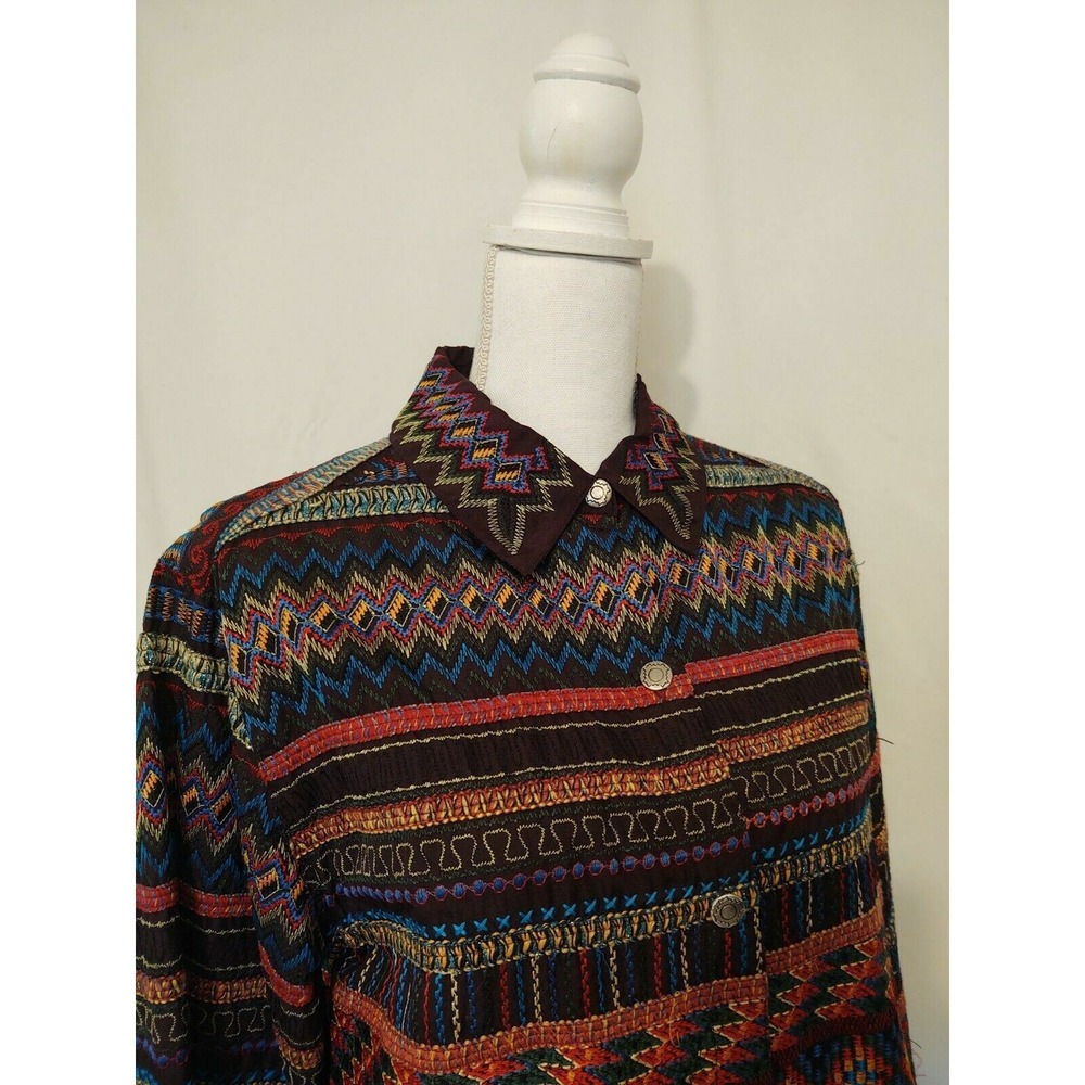 90's Chico's Bohemian Bright Embroidery Ethnic Retro Shirt Jacket Boho Hippie - Picture 3 of 8